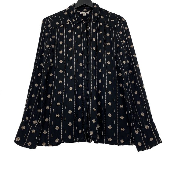 AMUSE SOCIETY Black Cream Embroidered Keyhole Long Sleeve Blouse Size M - Picture 4 of 15